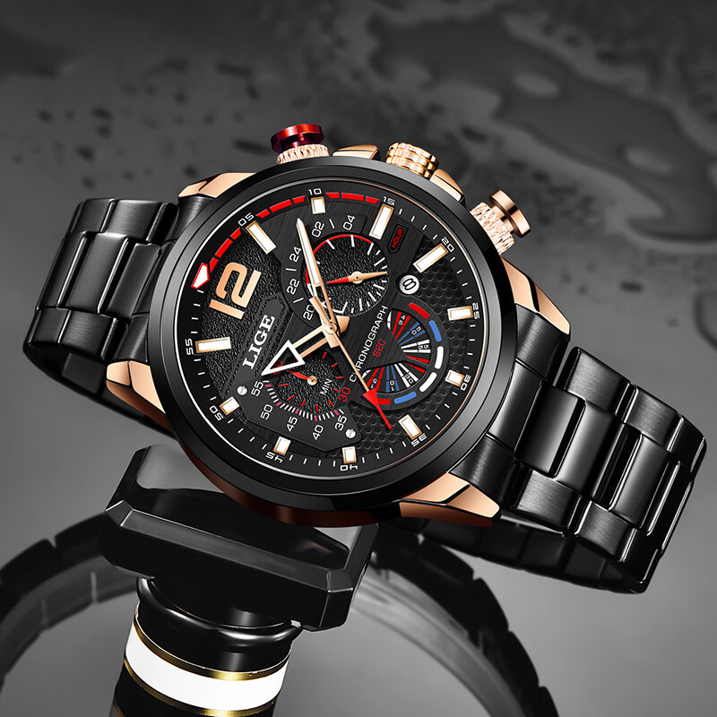 LIGE-reloj analógico de acero inoxidable para hombre, nuevo accesorio de pulsera de cuarzo resistente al agua con cronógrafo, complemento Masculino deportivo de marca de lujo con diseño moderno
