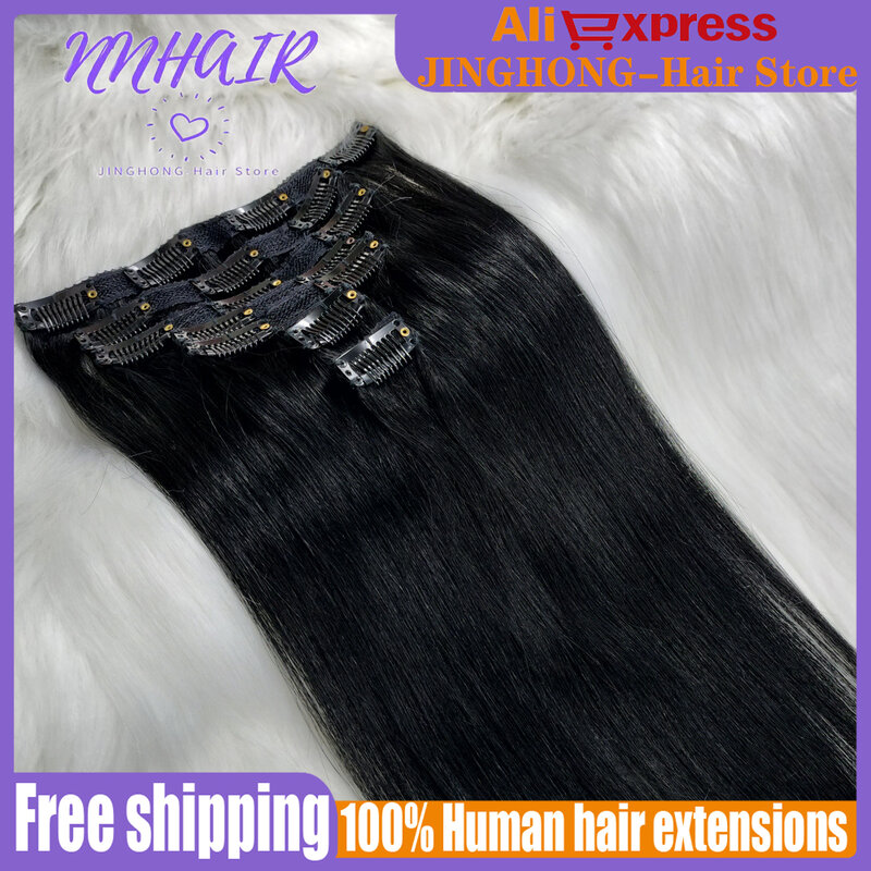 Clip-in przedłużanie włosów ludzkie włosy włosy naturalne Clip-in-Hair 7 sztuk/zestaw 22 Cal na całą głowę NonRemy