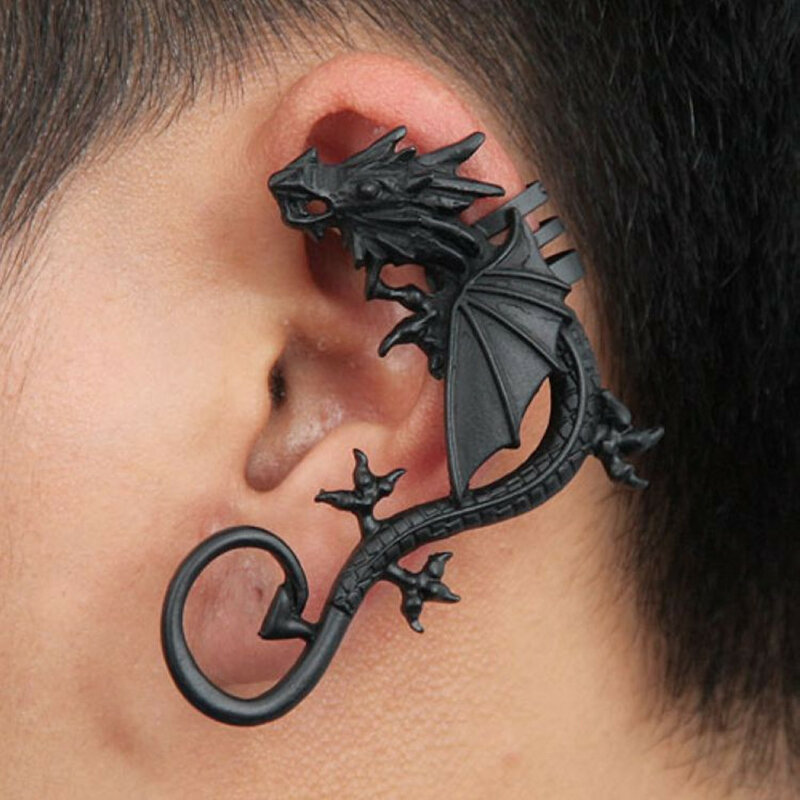 Boucles d'oreilles Punk pour hommes et femmes, en métal, morsure de Dragon, à Clip, non percées, 2 pièces, EJ006