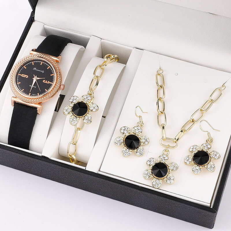 ใหม่นาฬิกาผู้หญิง + สร้อยคอ + แหวน + ต่างหูชุดหญิงของขวัญสำหรับของขวัญวันแม่สบายๆนาฬิกาควอต...