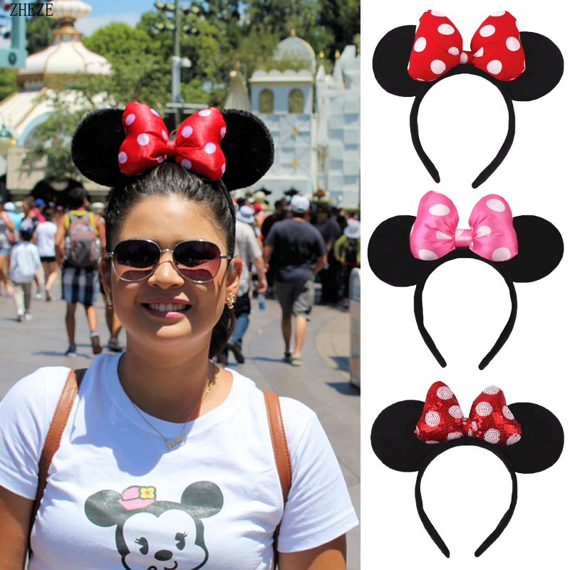 ZHEZE 2022 Trendy Mouse Ears Headband For Women Classic 5''Dot Bow Girls Hairband Hot Sales Festival Travel DIY Hair Accessories