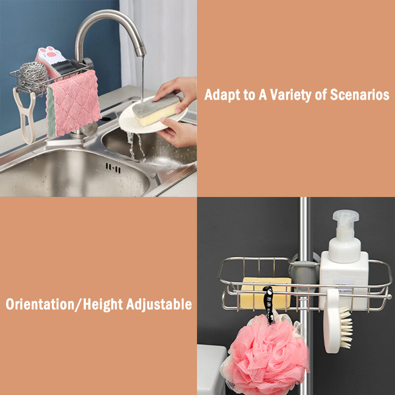 Ewin Stainless Steel Faucet Sink Drain Rack Sponge Holder for Kitchen Storage Organizer Shelf Soap Drainer Bathroom Accessories