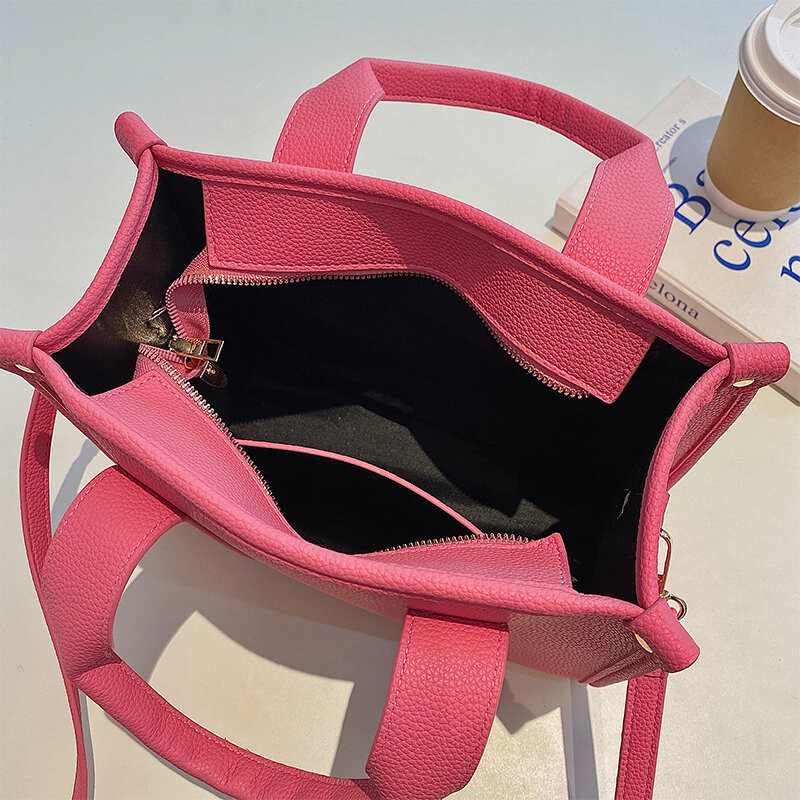 Lovers' Medium Tote Shoulder Bag Letter Print Pink Women's Commuter Crossbody Bags Pu Leather Elegant Top Handle Female Handbags