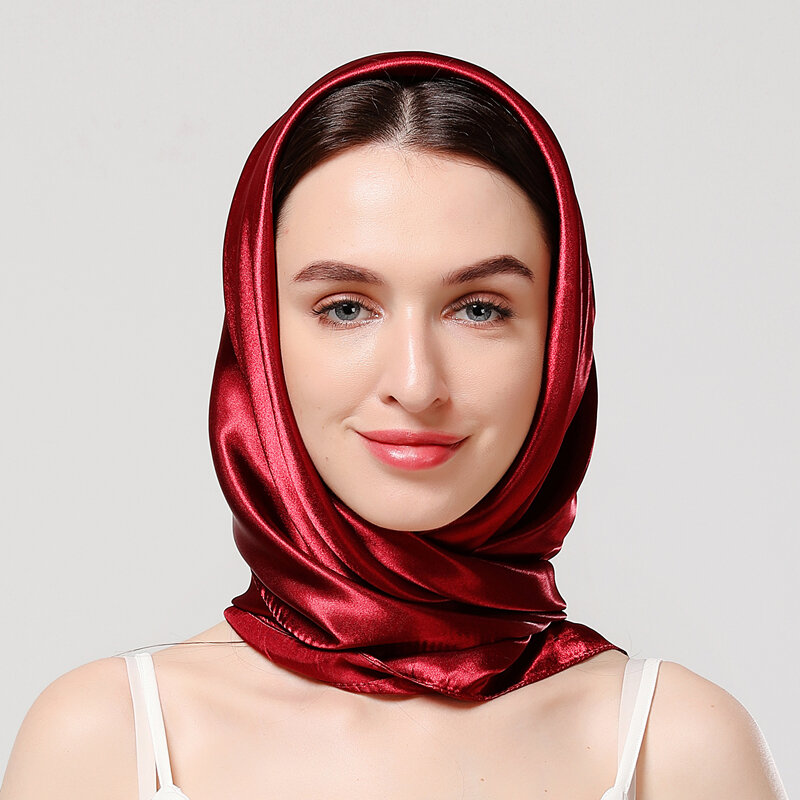 Seda de cetim sólido lenço quadrado mulheres hijab muçulmano headscarfs xale envoltório senhoras bandana lenço malaysia foulard 2022