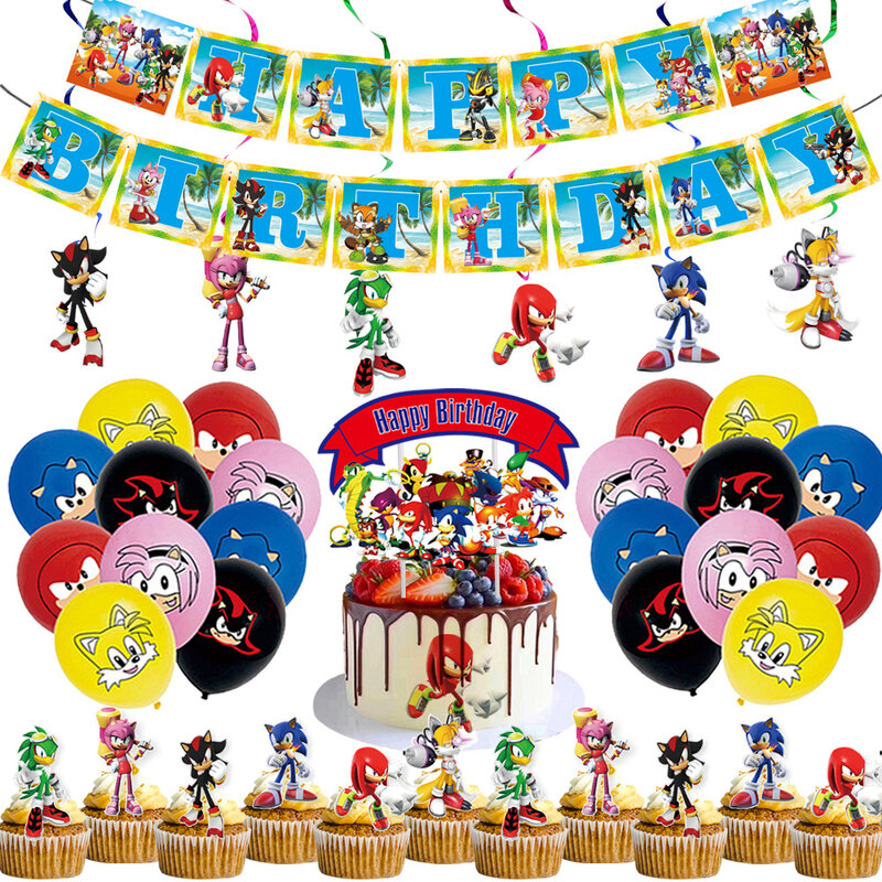 Sonic Geburtstag Party Dekorationen Cartoon Ballon Tasse Platte Tischdecke Einweg Party Geschirr Baby Dusche Liefert