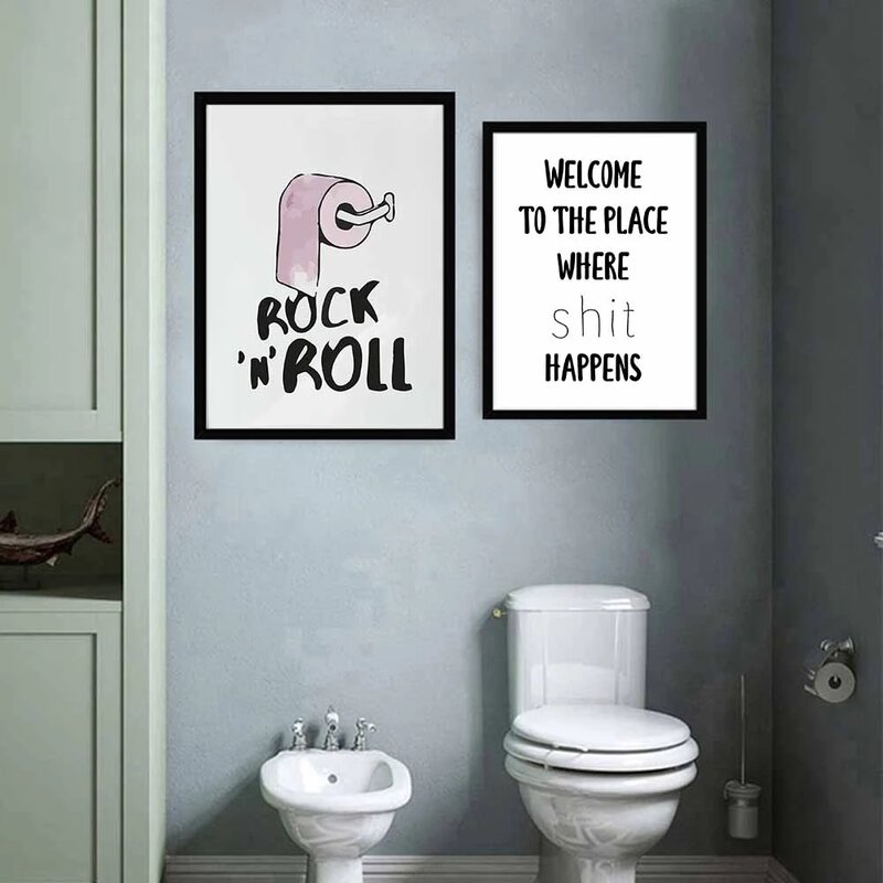 Impresiones de lienzo de mujer Sexy para inodoro moderno, cartel de imagen de baño divertido con música Rock, rollo de papel de moda, pintura para decoración del hogar