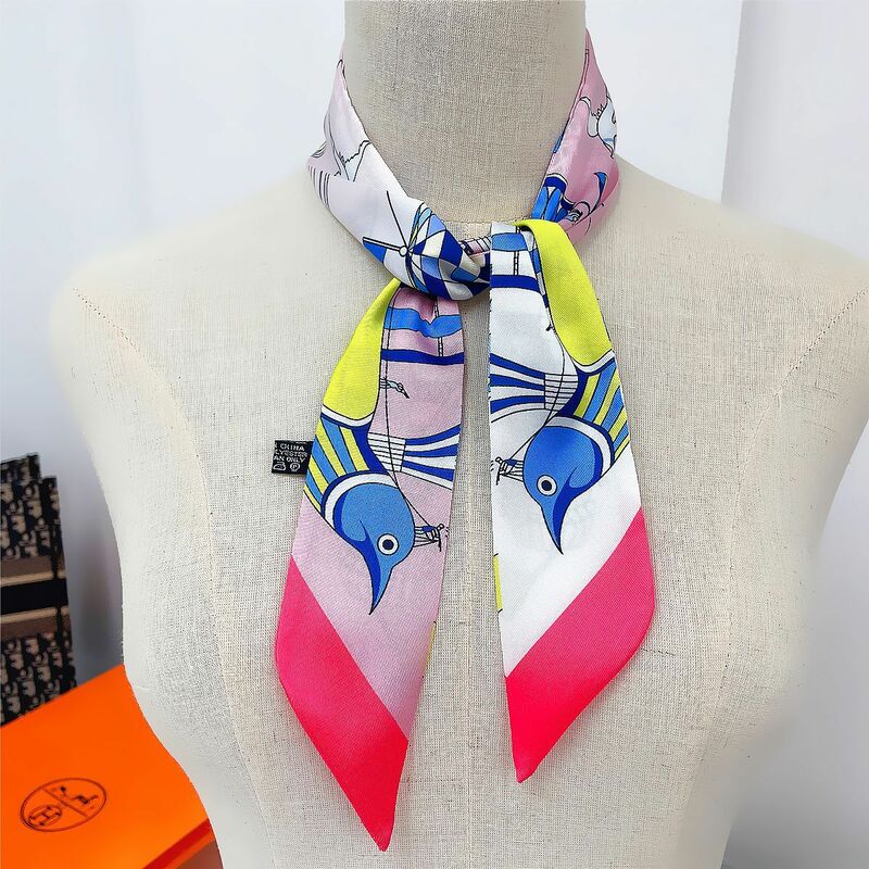Шелковый шарф с принтом в виде чайки и птицы, женская маленькая сумка, шарф-лента, модные женские ленты для волос, модная сумочка, шарфы