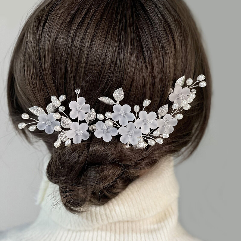 Aksesori rambut pin rambut untuk wanita Aksesori pernikahan klip rambut perhiasan mutiara berlian imitasi bunga klip rambut pin Headpiece