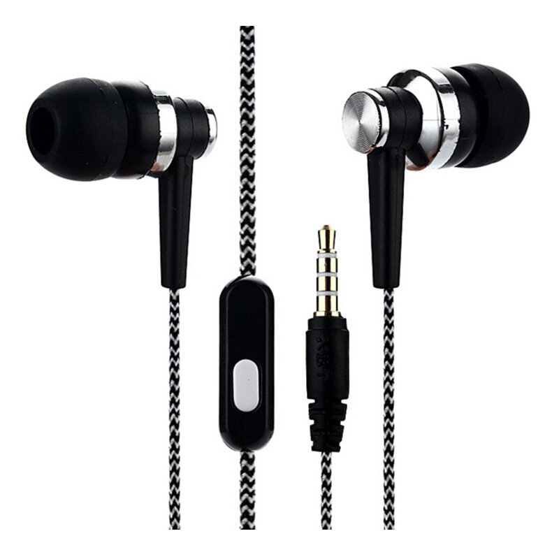 Headset In-Ear 3.5Mm Jack Subwoofer Headphone Olahraga Pola Garis Kepang Headset Ponsel Kualitas Tinggi