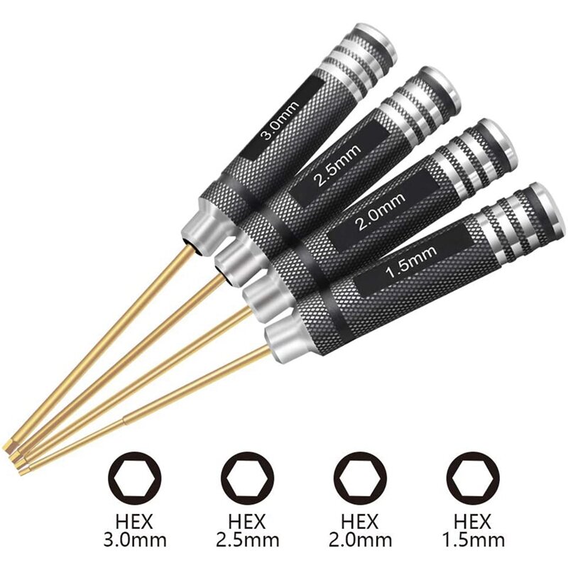 Promotion! 4 Pcs 1.5 / 2.0 / 2.5 / 3.0 Mm Hex Screwdriver Set Titanium Hex Wrench Tool Set For Multi-Axis FPV RC Tool