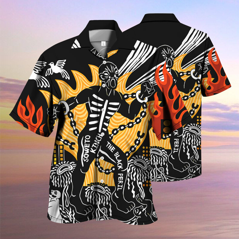 Camisas havaianas dos homens do verão crânios horror 3d impressão moda streetwear botão para baixo manga curta solta respirável topos 4xl tamanho da ue