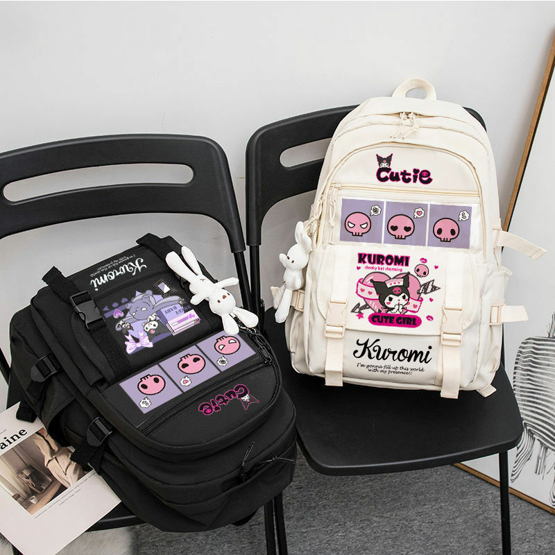 만화 귀여운 Sanrio Kuromi 배낭, 만화 쿠로미 대용량 숄더백 보관 가방 학생 책가방 소녀 선물