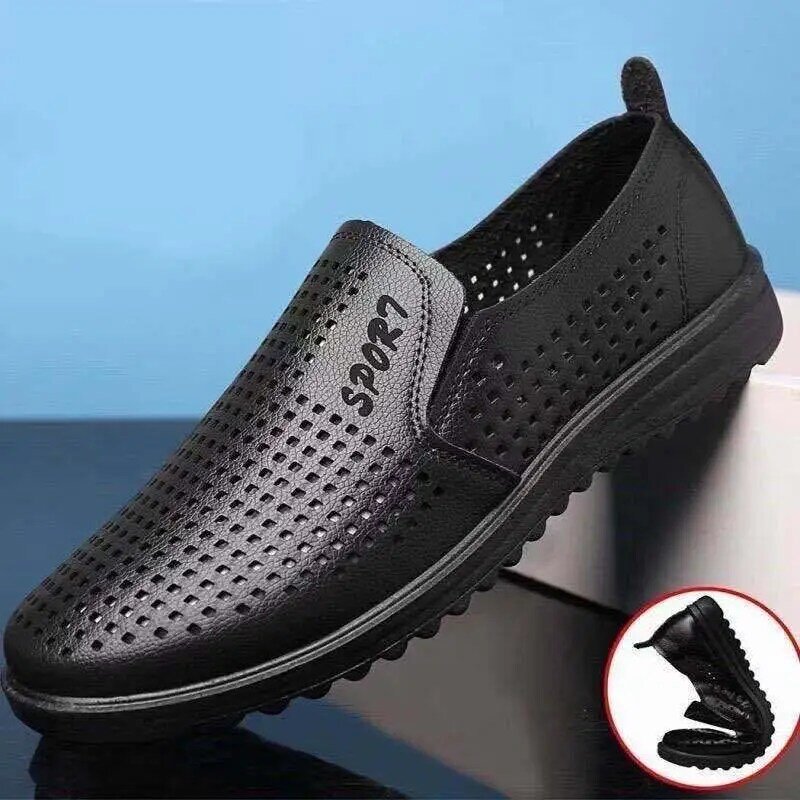 Sandálias sociais masculinas de couro legítimo, sapatos casuais, respiráveis de couro legítimo, da moda, verão, 2021