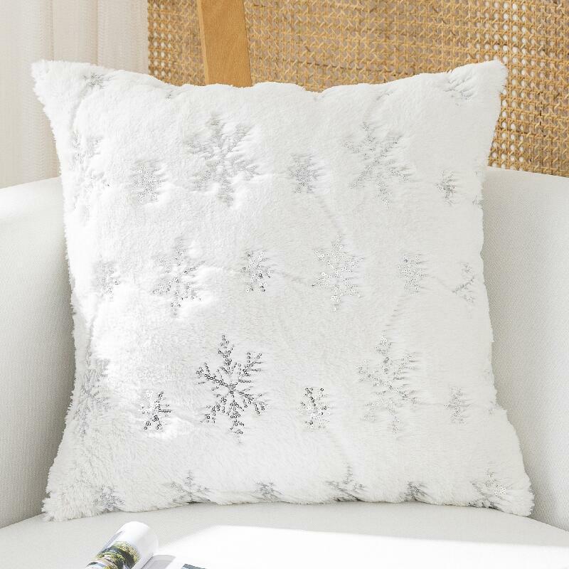 Housse de coussin imprimée flocon de neige, taie d'oreiller douce, taie d'oreiller lapin, décoration de la maison, canapé, noël, 45x45cm