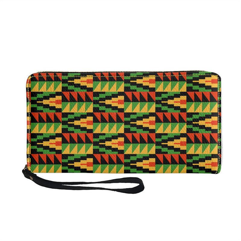 Printed On Demand Leather Zipper Wallets African Traditional Costume Flower Printed Ladies' Purses Custom Long Wallets For Women