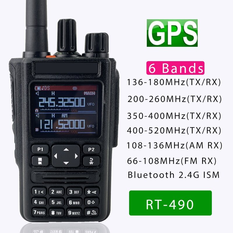 2022 RT-490 GPS 6 Bands Amateur Ham Two Way Radio 256CH Air Band Walkie Talkie VOX DTMF SOS LCD Farbe polizei Scanner Luftfahrt