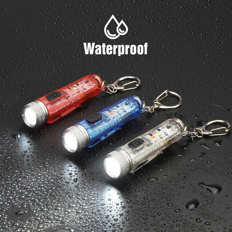 25G Mini LED Flashlight Purple Light Red Blue Flash Tyep-C Rechargeable Key Chain Portable Lantern For Outdoor Camping  Torch