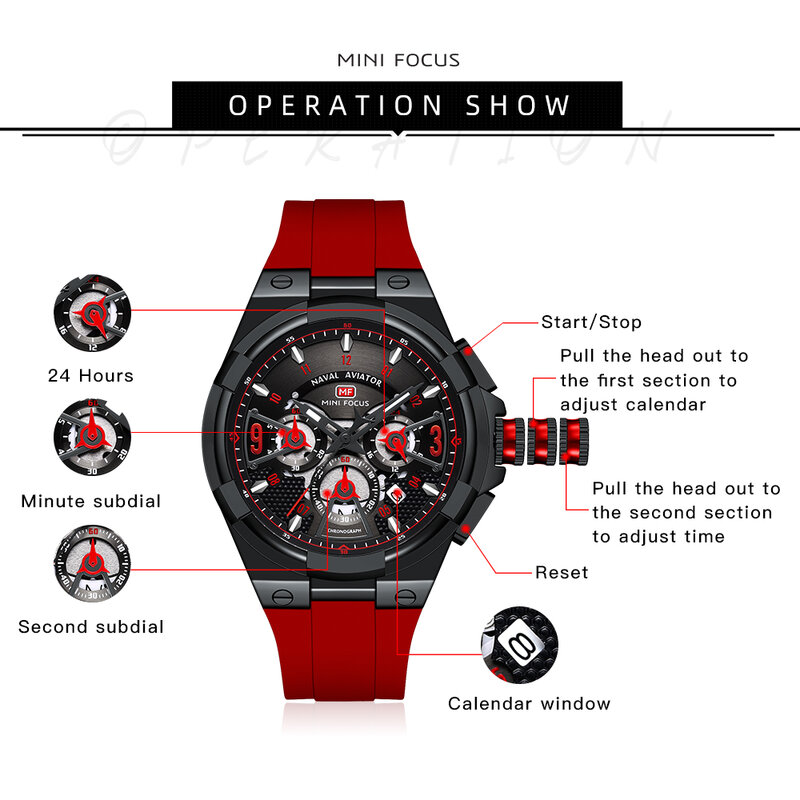MINI FOCUS – montre à Quartz multifonction pour hommes, chronographe lumineux, calendrier, Sport, bracelet en Silicone