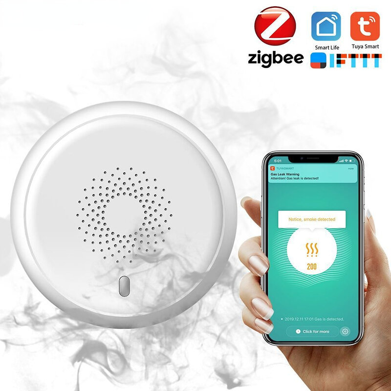Zigbee Tuya Smoke Detector Wireless Sensor Fire Alarm for Home Security