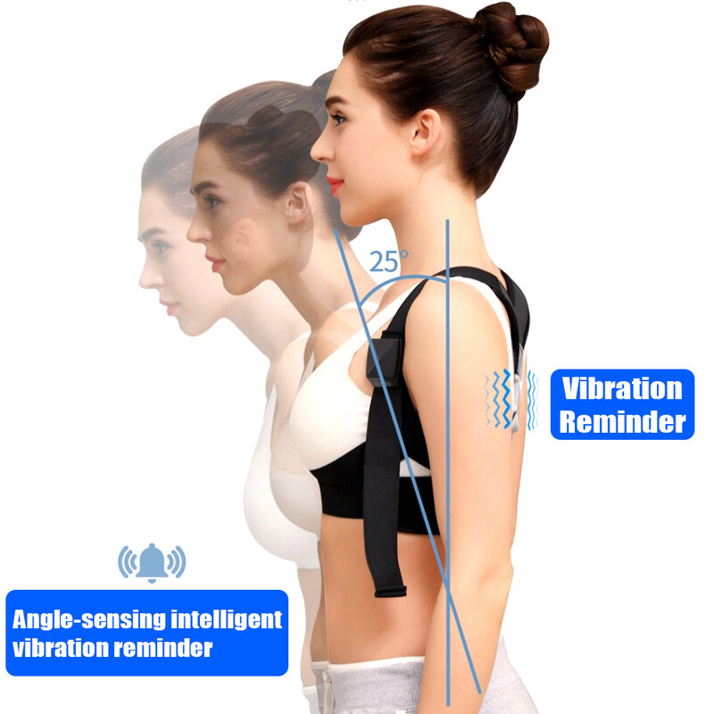Inteligente postura corrector volta ombro pescoço suporte cinta inteligente recarregável jubarte lembrete de vibração para adultos e crianças