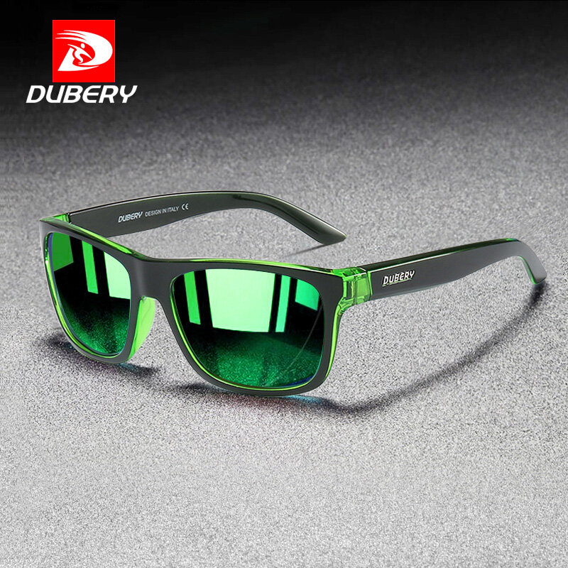 DUBERY Vintage Square Polarized Sunglasses Men Fashion Green Mirror Shades Male UV Protection Driving Sport Sun Glasses for Men