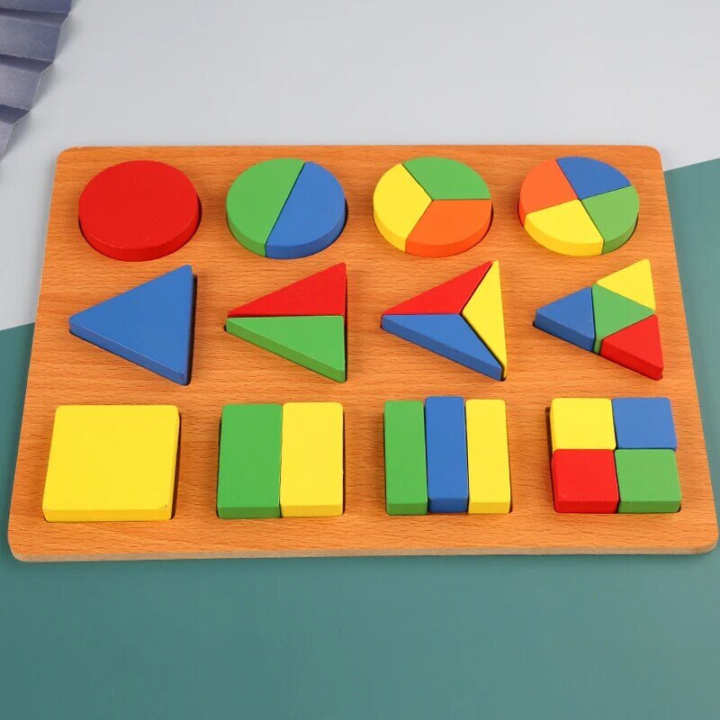 Geometric Shape Bisection Teaching Early Learning Sets AIDS Block Classification Puzzles Baby Montessori Educational Wooden Toys