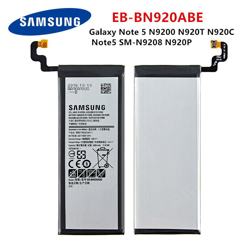 Samsung-galaxy note 5,n9200,n920t,n920c,n920p,note5 EB-BN920ABE用のオリジナルバッテリー3000mah,携帯電話ツール付き