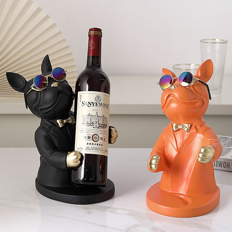 Luxury Creative Bulldog Wine Rack Cabinet Animal Figurines Wine Cup Holder Table Ornaments Statue Home Decoration Living Room