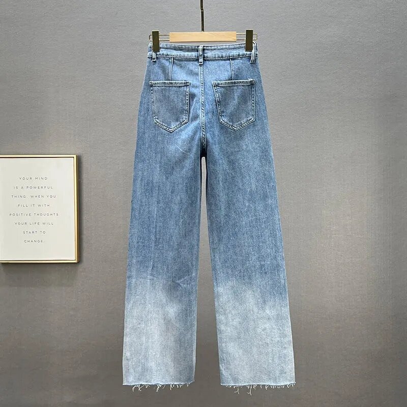 Jean Vintage avec strass pour femme, pantalon jambes larges, taille haute, baggy, Denim bleu, à la mode, années 90, 2022