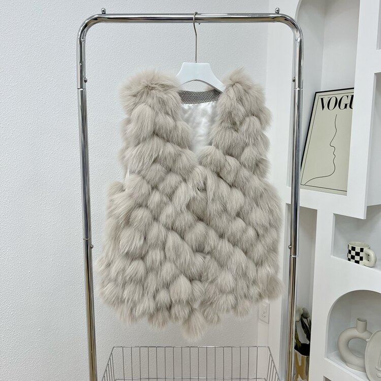 Chaleco de piel de zorro Real para mujer, chaqueta de piel de zorro Natural, abrigo de lujo, ropa de calle de alta calidad, 2022