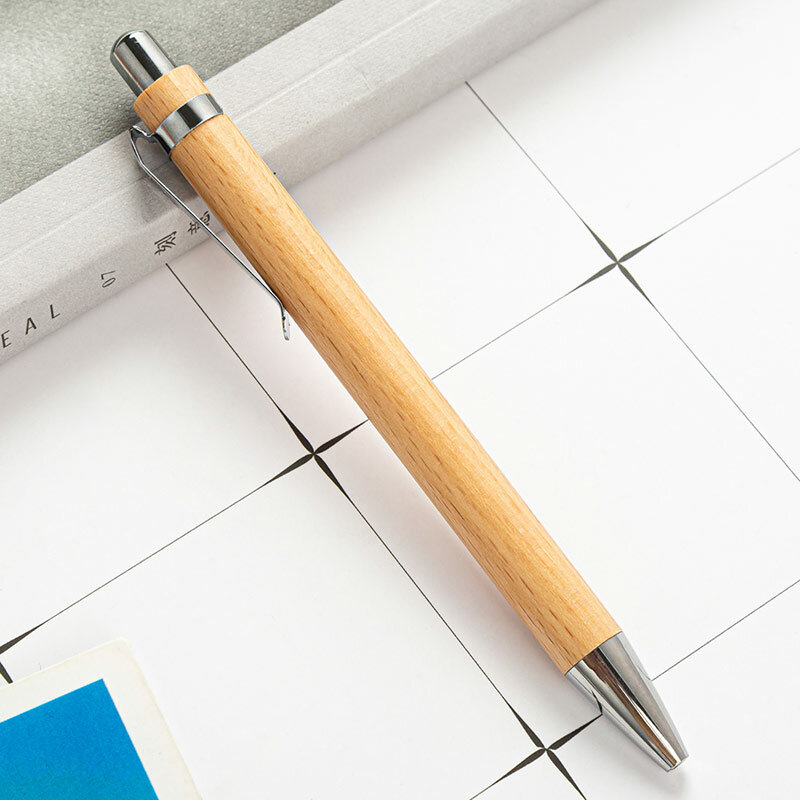 Stylo à bille en bois de bambou 1.0mm, lot de 4 pièces, pointe à balle, encre bleue et noire, stylo à bille Signature, papeterie scolaire et de bureau