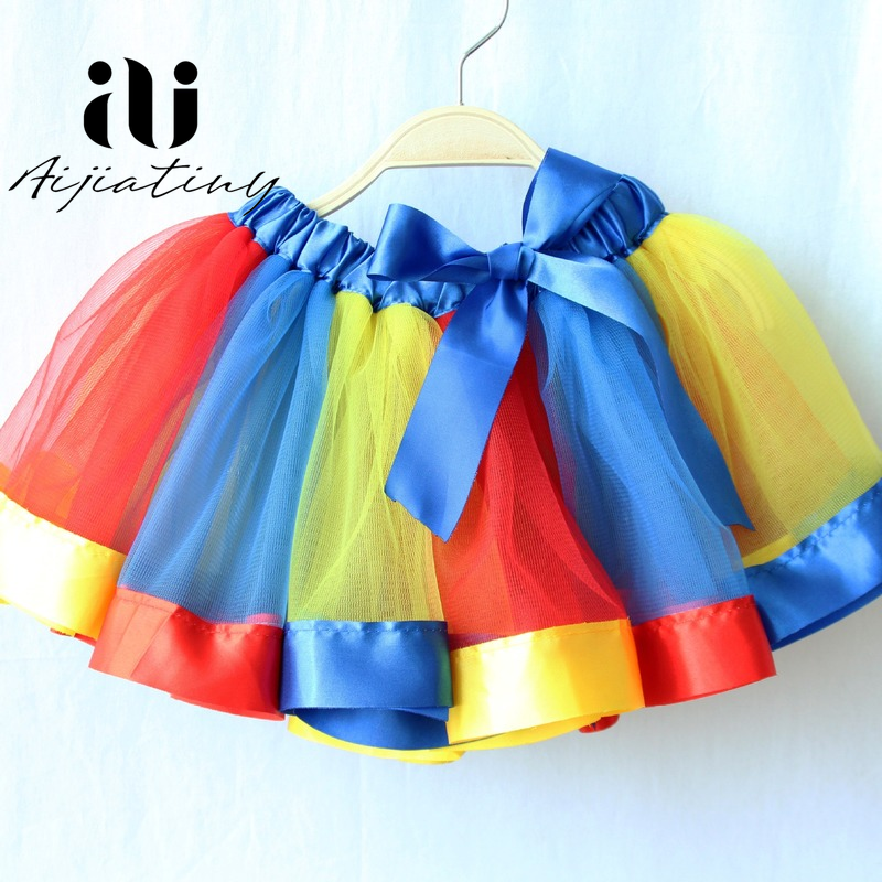 Детская юбка принцессы, разноцветная Радужная Тюлевая пушистая юбка-пачка с бантом для девочек, для вечерние ринки, для детей 1-8 лет