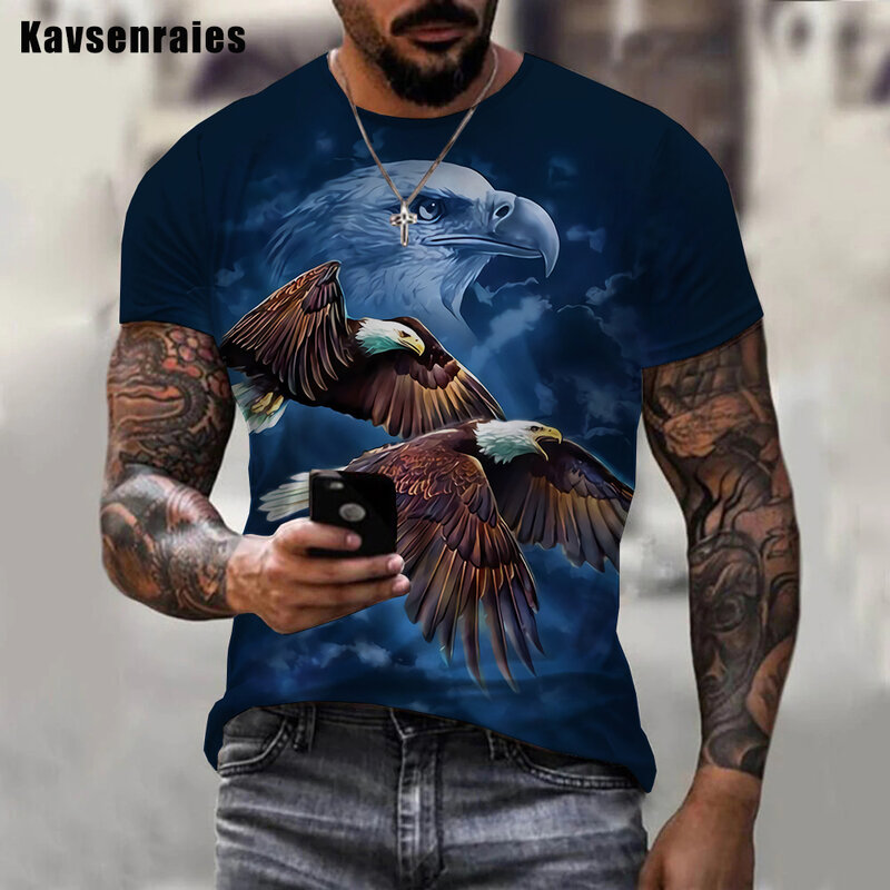 Camiseta con estampado 3D de águila aring para hombre y mujer, ropa de calle de manga corta con cuello redondo, de gran tamaño, 2022