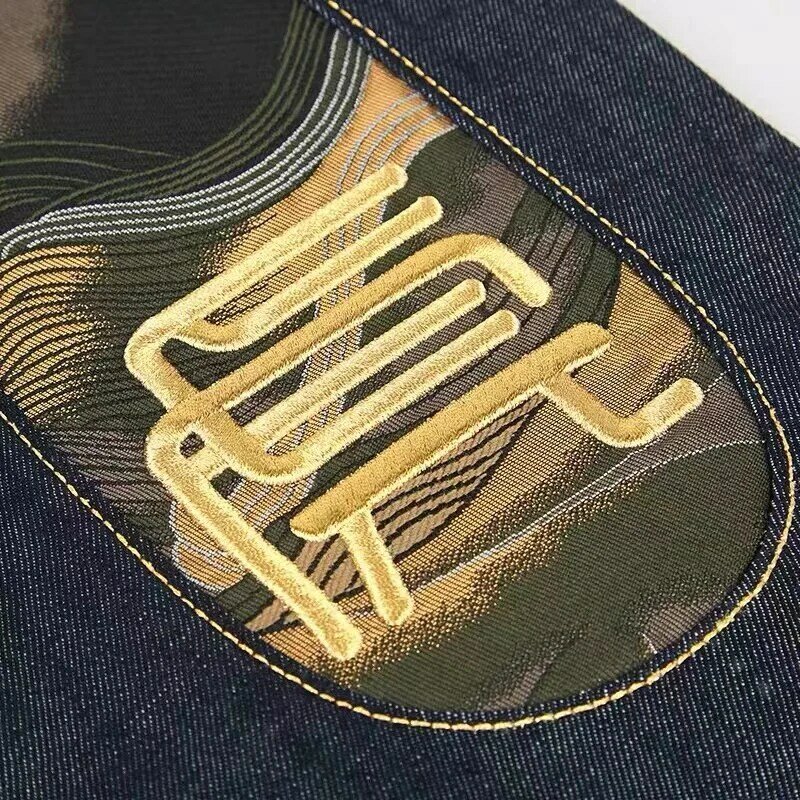 2021 Japan Limited Retro Mannen Japanse Borduren Weave Patroon Print Cropped Skinny Big M Jeans Streetwear Ripped Vintage