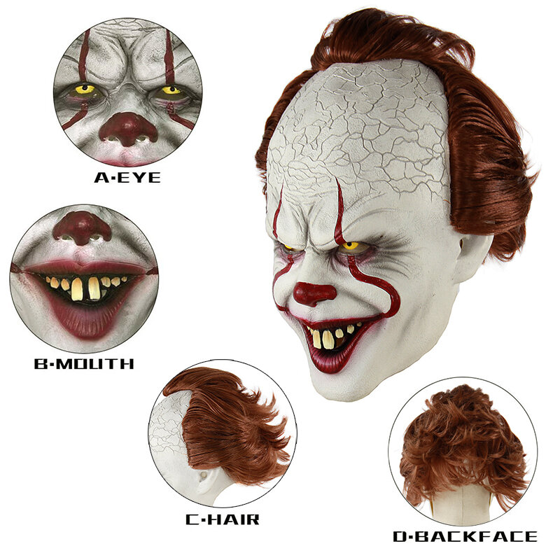 Máscara de payaso terrorífico para Halloween, accesorios de Cosplay de payaso terrorífico, máscara de látex espeluznante, disfraz de Cosplay