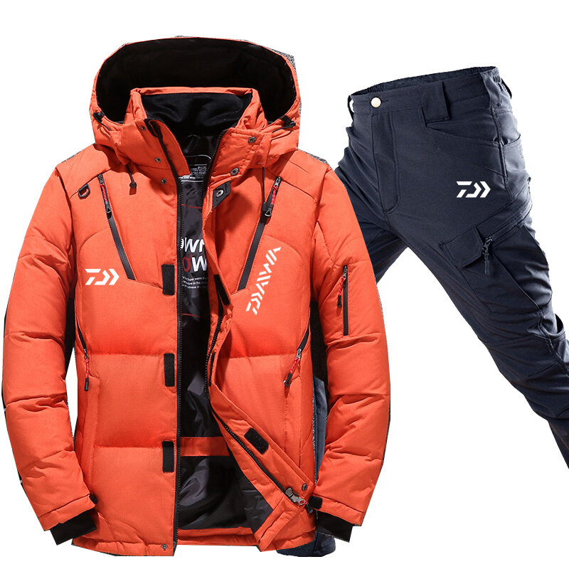 Daiwa Winter Fishing Suit Outdoor Multi-pocket Breathable Fleece Camouflage Hooded Fishing Suit Sports Mountaineering Jacket