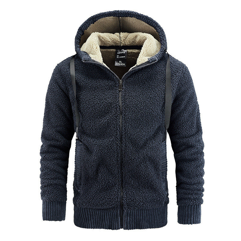 Мужские зимние куртки, искусственный бархат ягненка, бархатный утепленный свитер с капюшоном, мужское осенне-зимнее пальто, куртка 2022, непр...