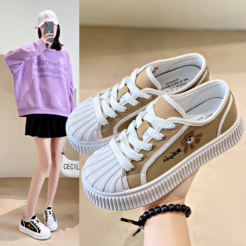 2023new Spring/Summer Women's Leisure Thick Sole Canvas Outdoor Sports Shoes Platform Leisure Shoes Round Head Tennis Women