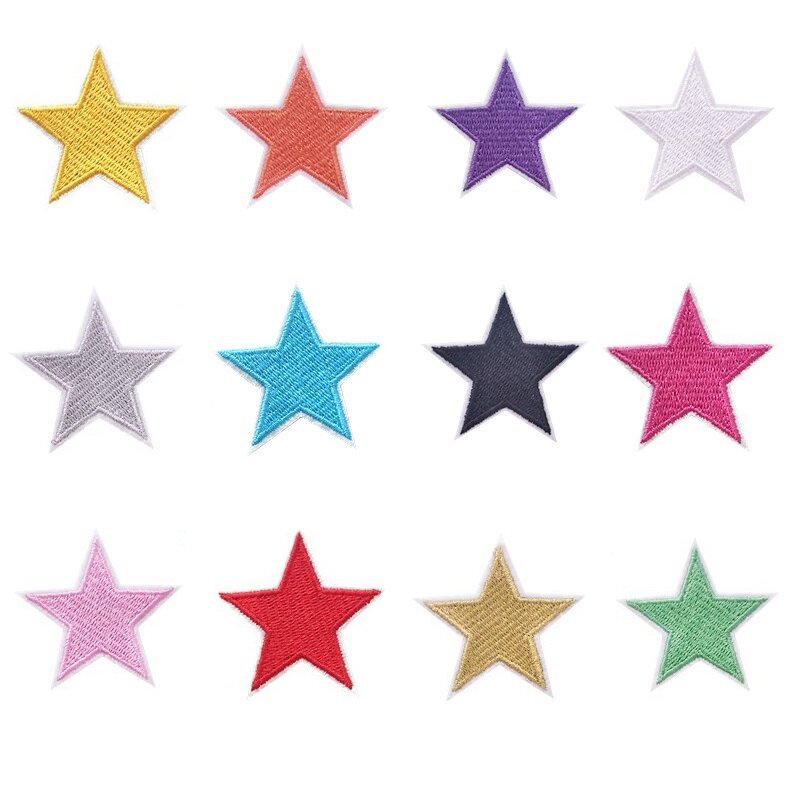 Parche bordado de planchado de la serie de estrellas de cinco puntas, 5 piezas/12 piezas, para ropa, sombrero, Jeans, pegatina, apliques de camiseta, insignia de decoración DIY