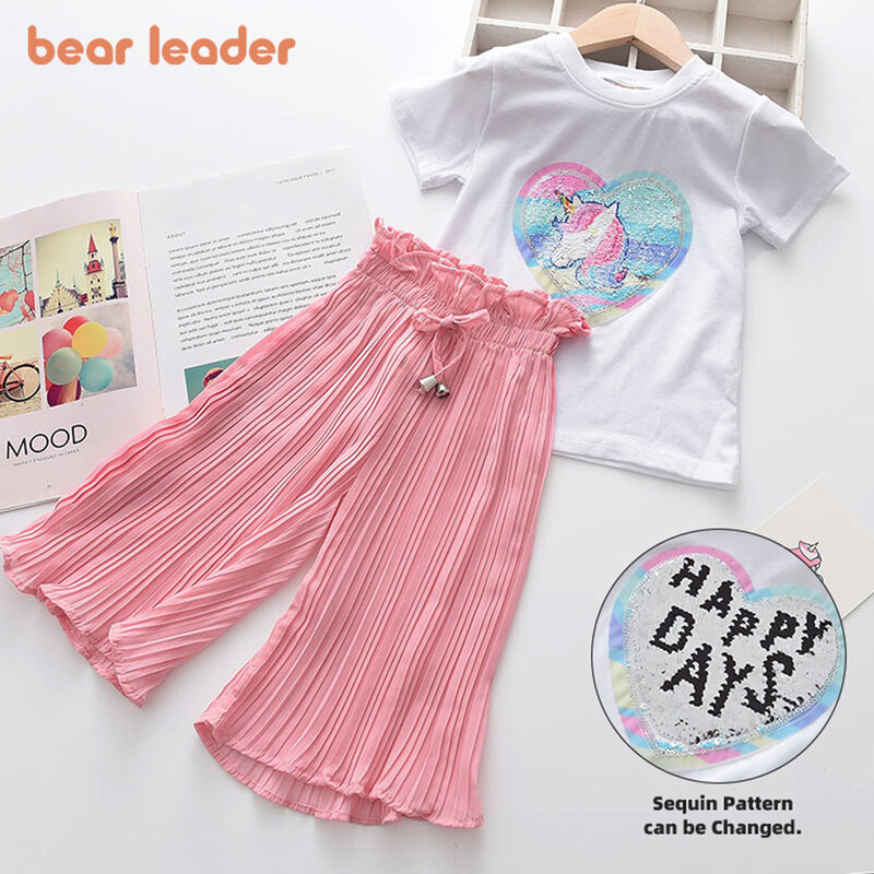 Bear Leader Girls odzież ustawia 2022 marka dziewczyny ubrania dla dzieci odzież ustawia jednorożec cekiny szyfonowa odzież dla dzieci 2 sztuk garnitury