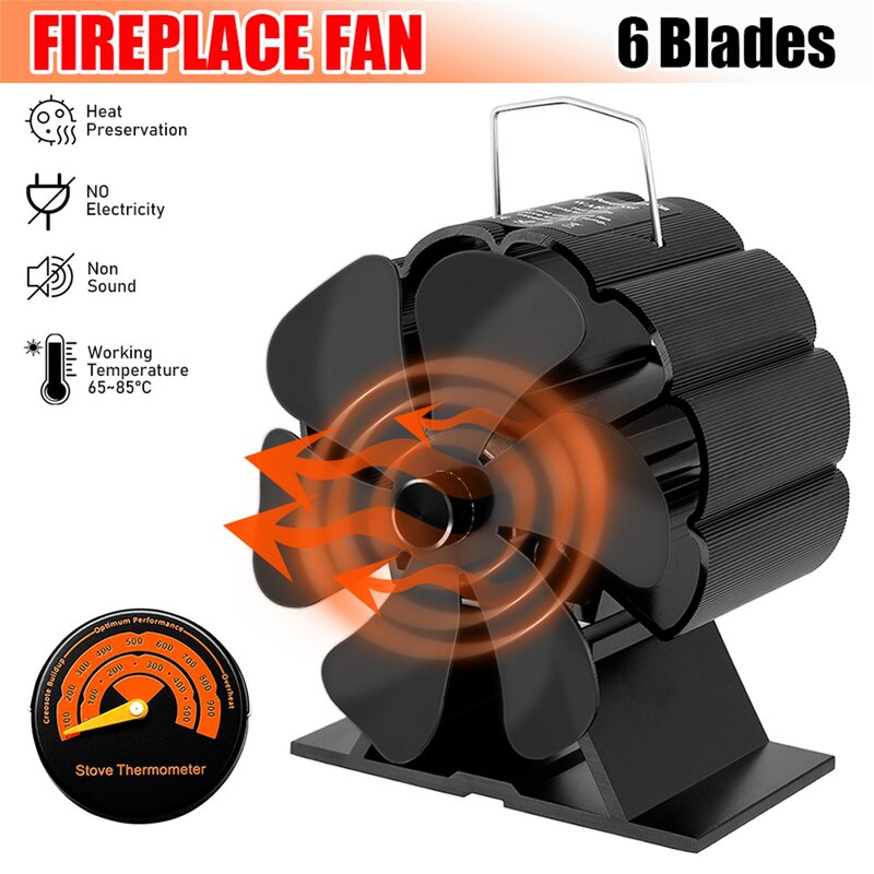 6 Blade Mini Fireplace Fan Heat Powered Stove Fan Log Wood Burner Eco Quiet No Battery Required Home Efficient Heat Distribution