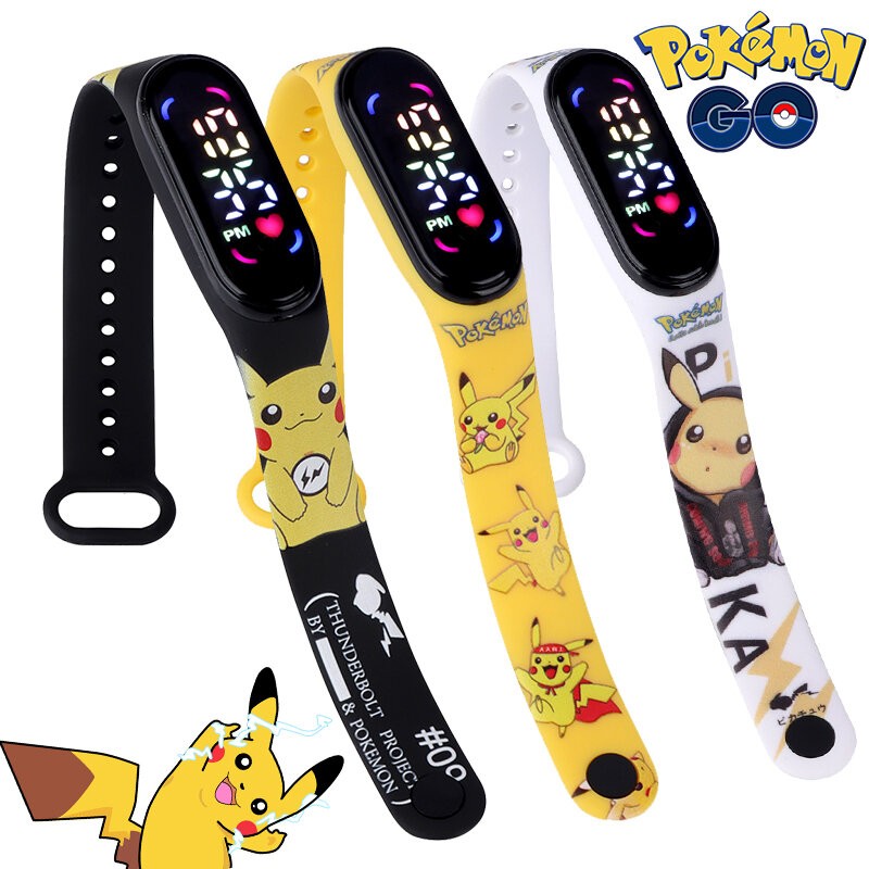 Pokemon pasek elektroniczny zegarek LED moda kolorowy bransoletka dotykowy wodoodporna postać z Anime Pikachu edukacyjne dla dzieci