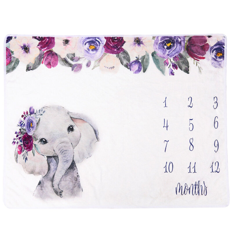 Newborn Baby Blanket Monthly Growth Milestone Blanket Super Soft Baby Photography Props Elephant Printing Flannel Blanket