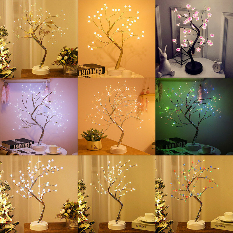 Artificial flor ramo lâmpada navidad árvore led luzes da noite de fadas christams decorações para casa casamento ano novo luzes do feriado