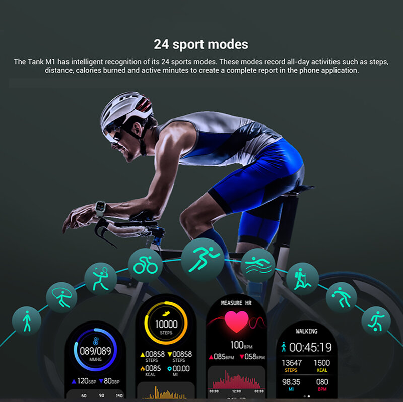 KOSPET TANK M1 Smart Bracelet Bluetooth Pedometer Fitness Tracker Sport Smartwatch Heart Rate BP Smart Watch For IOS Android New