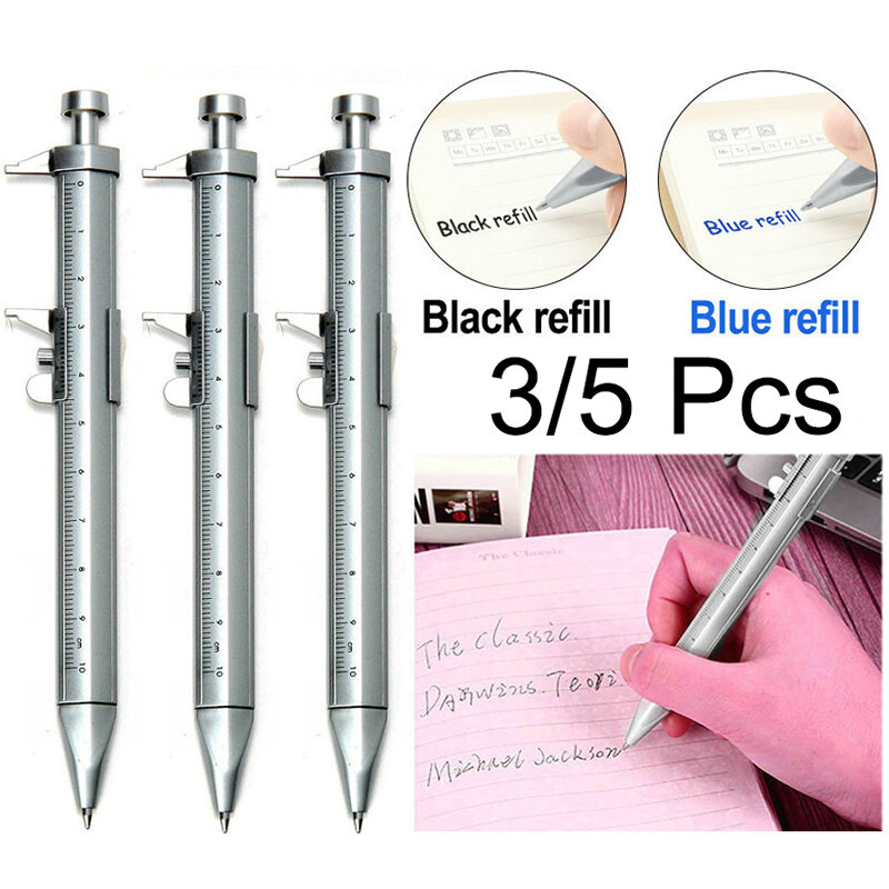 Bolígrafo de tinta de Gel con punta de 1,0mm, 3 piezas/5 piezas, multifunción, Vernier, material de papelería, color azul y negro