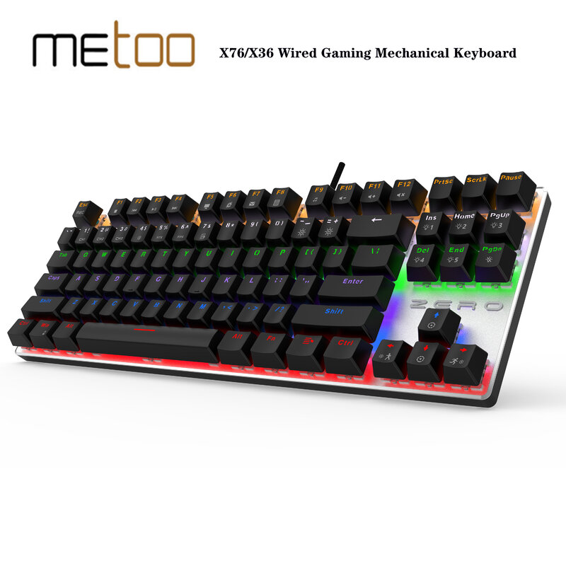 METOO-Teclado mecánico para videojuegos, accesorio con cable de 87/104 teclas, pequeño, retroiluminación LED, para ordenador portátil, PC