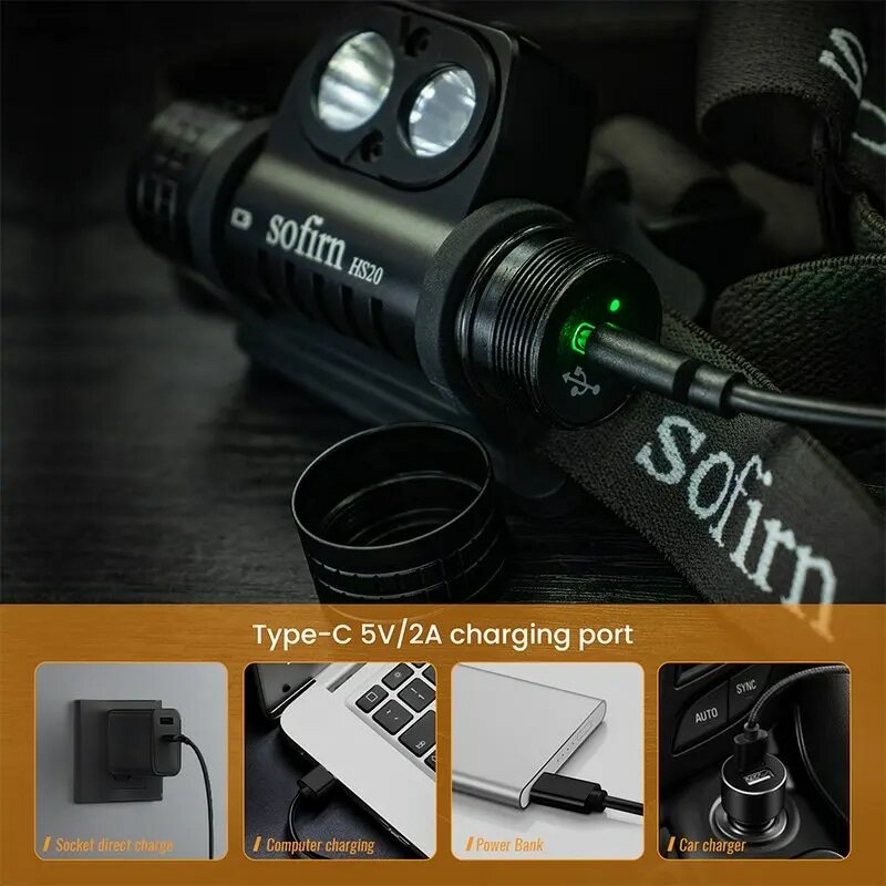 Sofirn-faro LED HS20 recargable por USB C, 18650 potente luz de 2700lm con foco y reflector, interruptor Dual, indicador