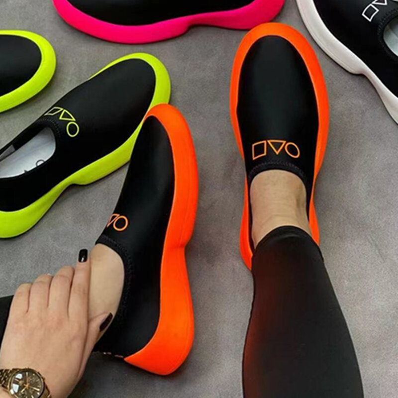 Sneakers Platform Musim Panas 2022 Sepatu Kasual Wanita Karakter Oranye Sepatu Wanita Ukuran Plus Sepatu 43 Sepatu Sneakers untuk Wanita Slip-On
