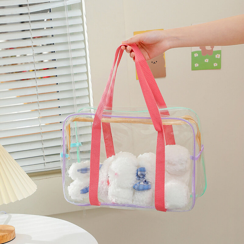 Women 's Portable Wash Tote Bag Summer Beach PVC Transparent Bag Large Capacity Travel Jelly Handbag Student Sundries Organizer